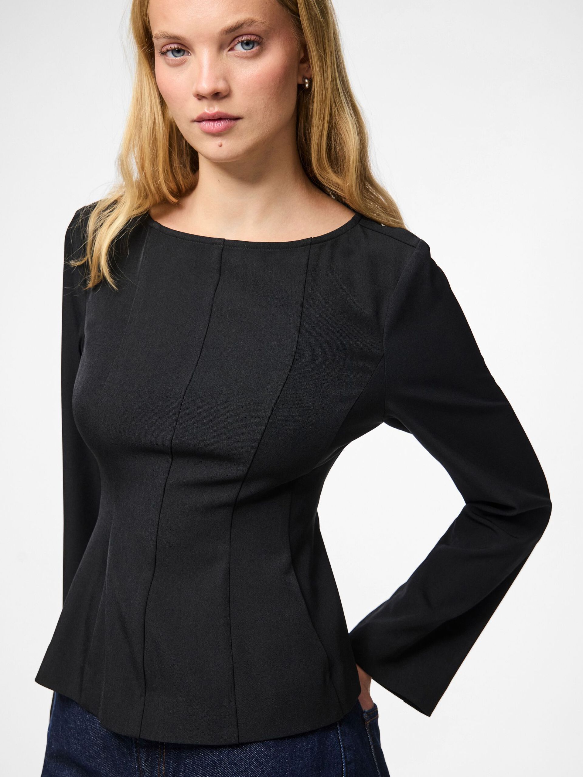 Carousel image - PCJOSSA BOATNECK LONG SLEEVED TOP, Black | 4