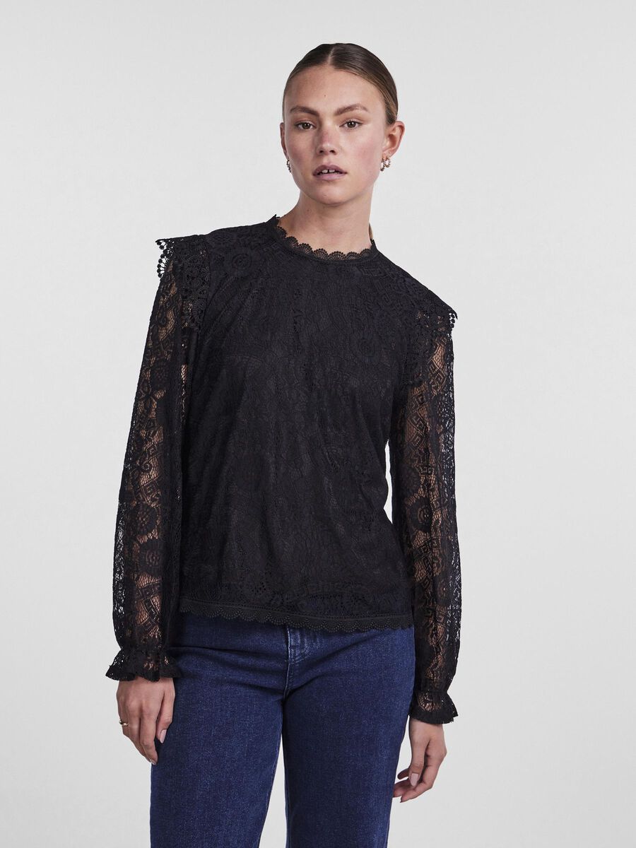Pieces PCOLLINE LACE LONG SLEEVED BLOUSE, Black, highres - 17139863_Black_003.jpg