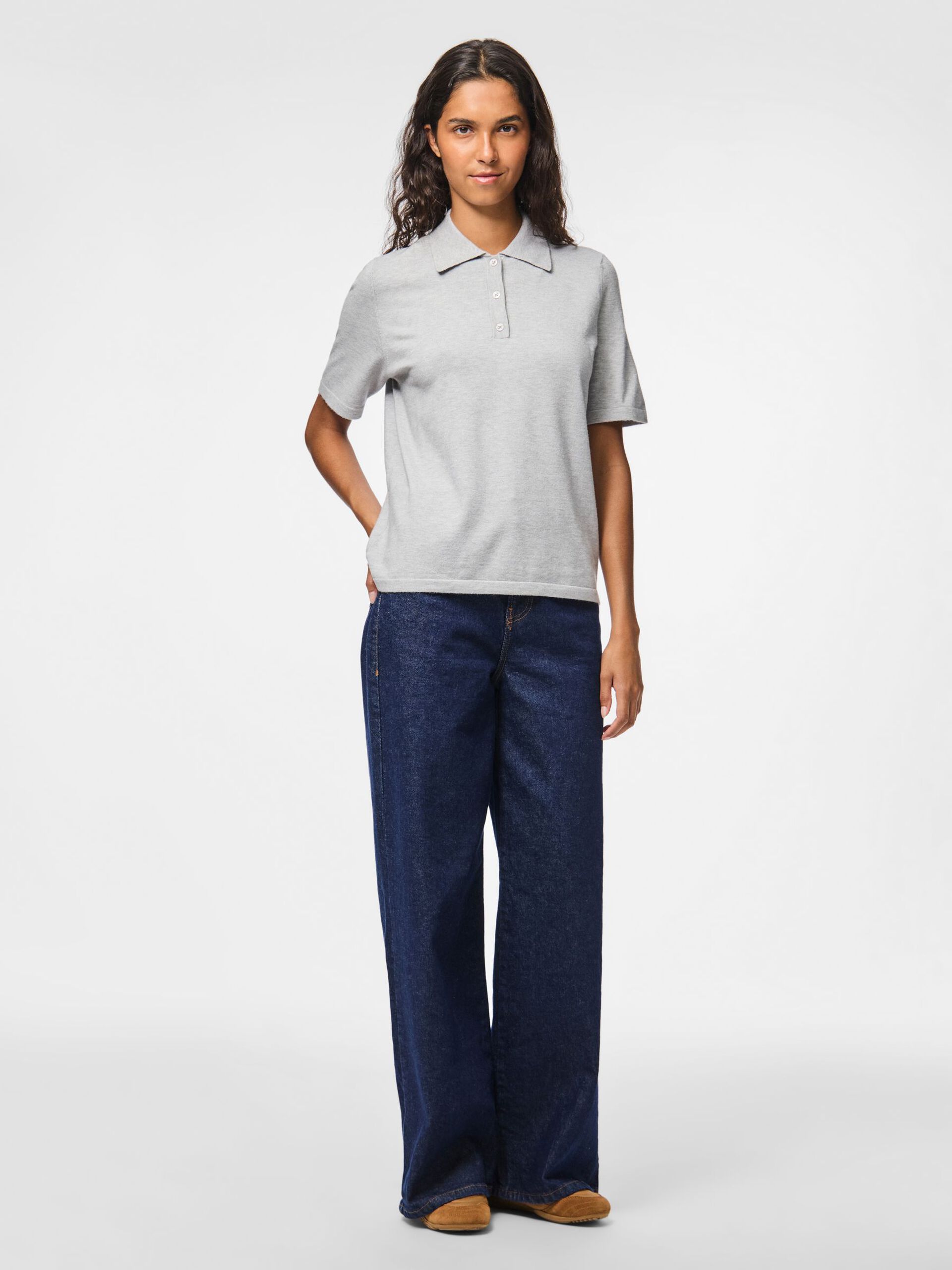 Carousel image - PCORINA KNITTED POLO SHIRT, Light Grey Melange | 3