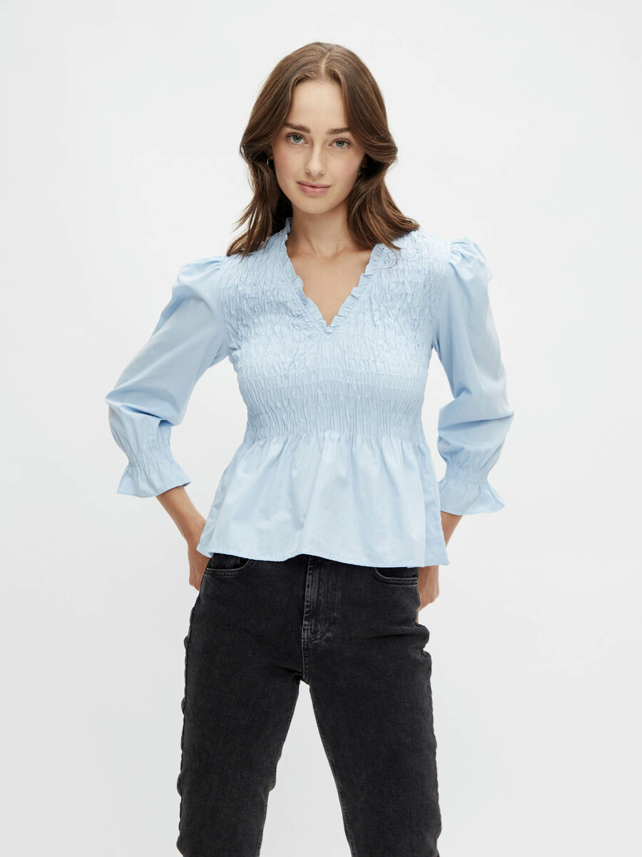 Pieces PCERIKE SMOCK BLUSE MED SMOCKSYNING, Chambray Blue, highres - 17117838_ChambrayBlue_003.jpg