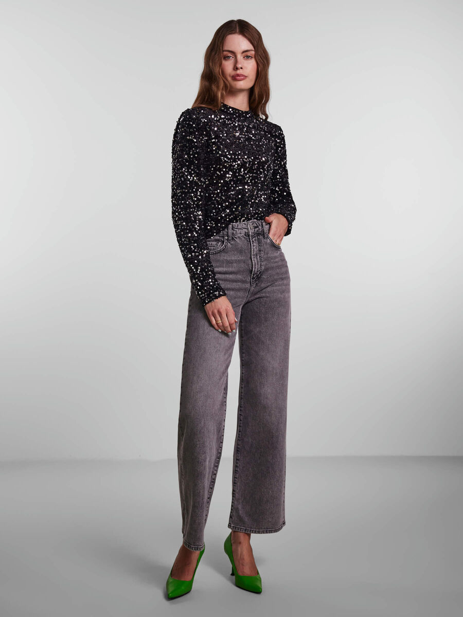 Pieces PCFLIKKA HW JEANS MIT WEITEM BEIN, Grey Denim, highres - 17127857_GreyDenim_005.jpg