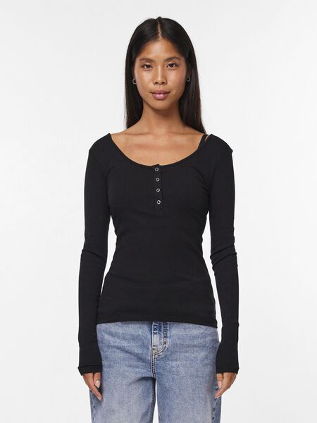 Pieces BUTTON-FRONT RIBBED TOP, Black, highres - 17101437_Black_003.jpg