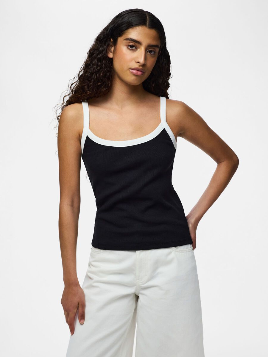 Product carousel image - PCMAY RIBBED STRAP TOP, Black | 1