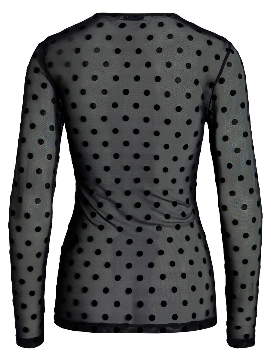 Pieces DOTTED LONG SLEEVED MESH BLOUSE, Black, highres - 17091361_Black_002.jpg
