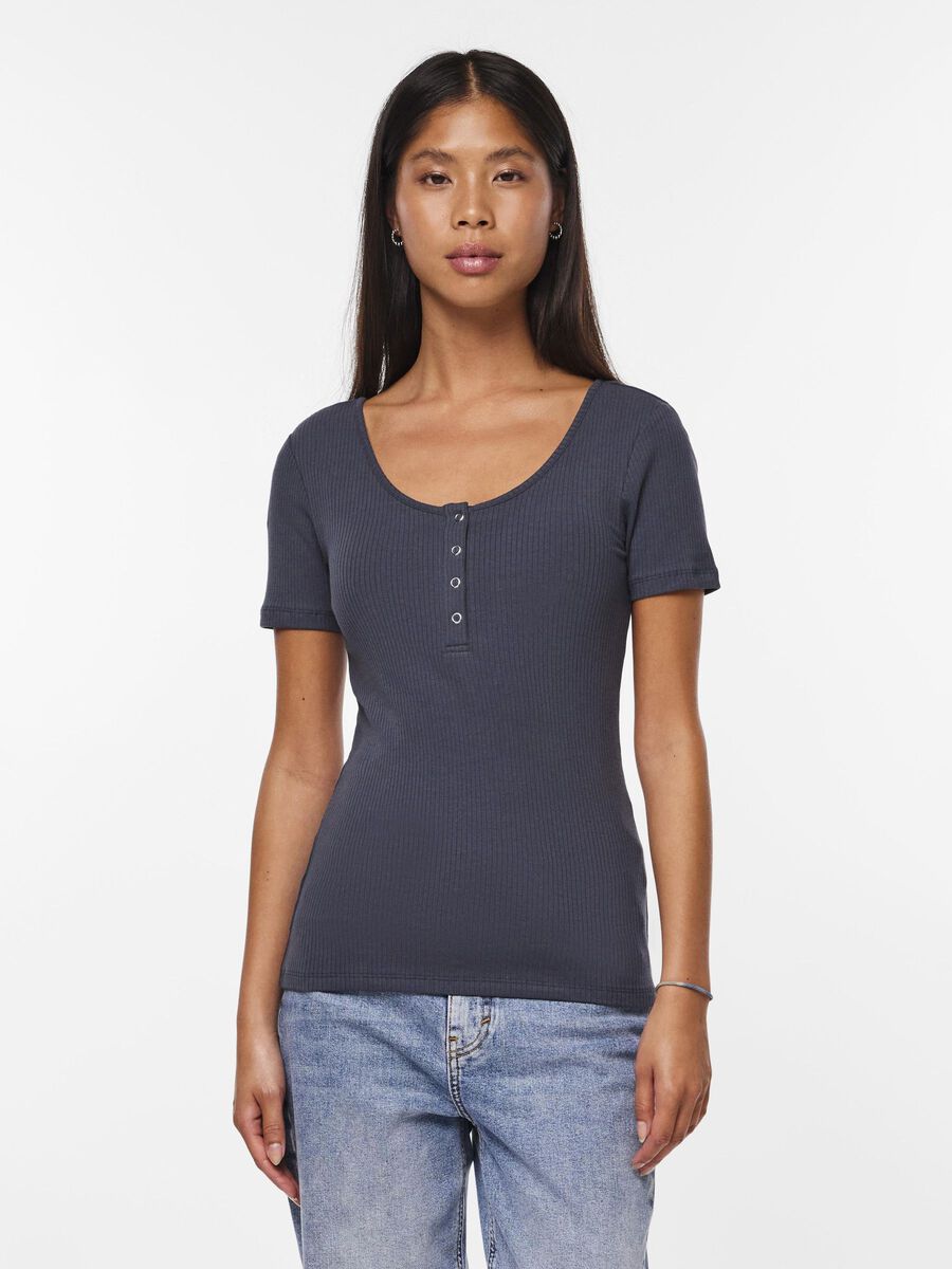 Pieces RIBBED SHORT SLEEVED TOP, Ombre Blue, highres - 17101439_OmbreBlue_003.jpg