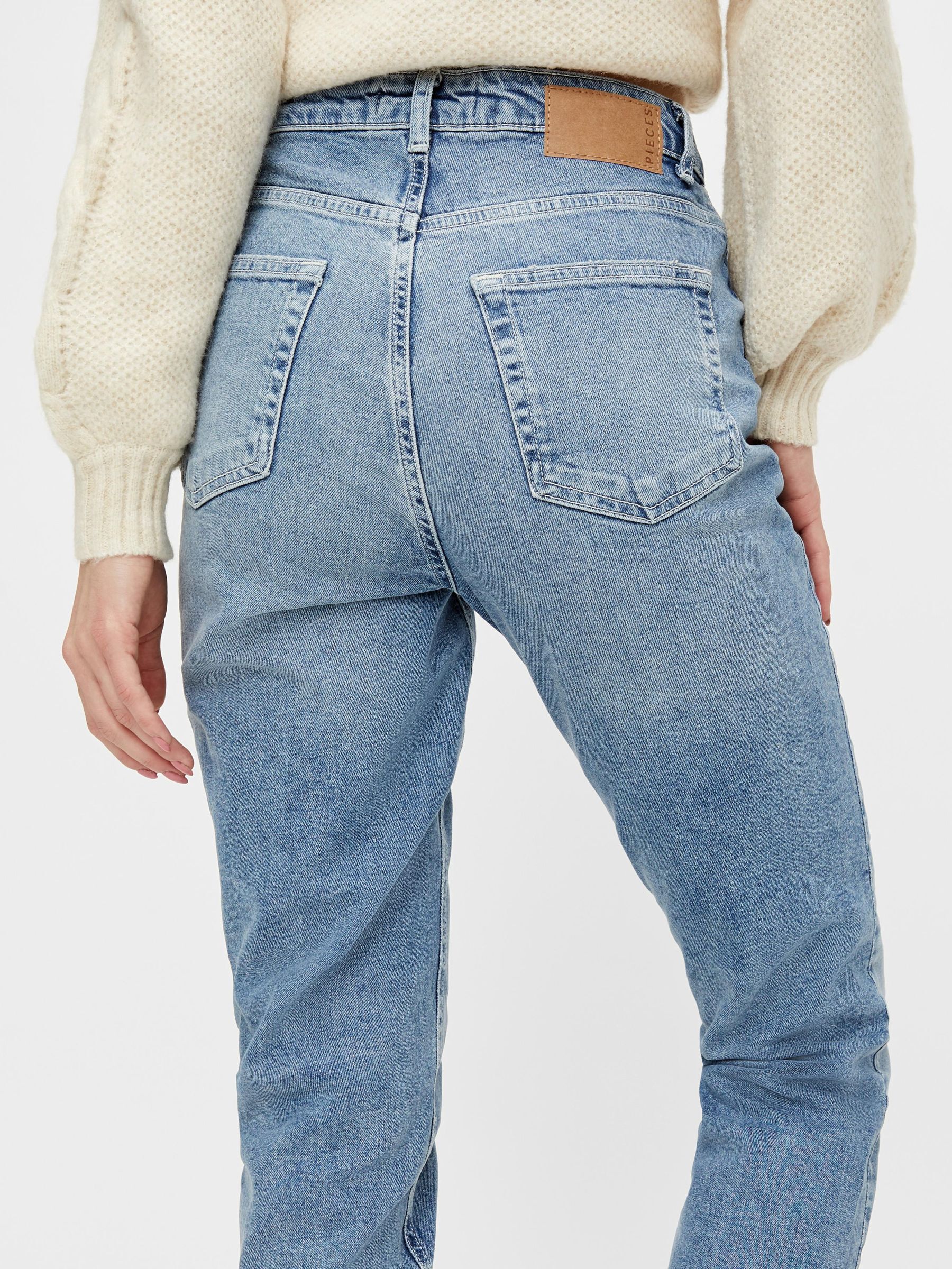 pieces leah mom hw ankle jeans light blue denim