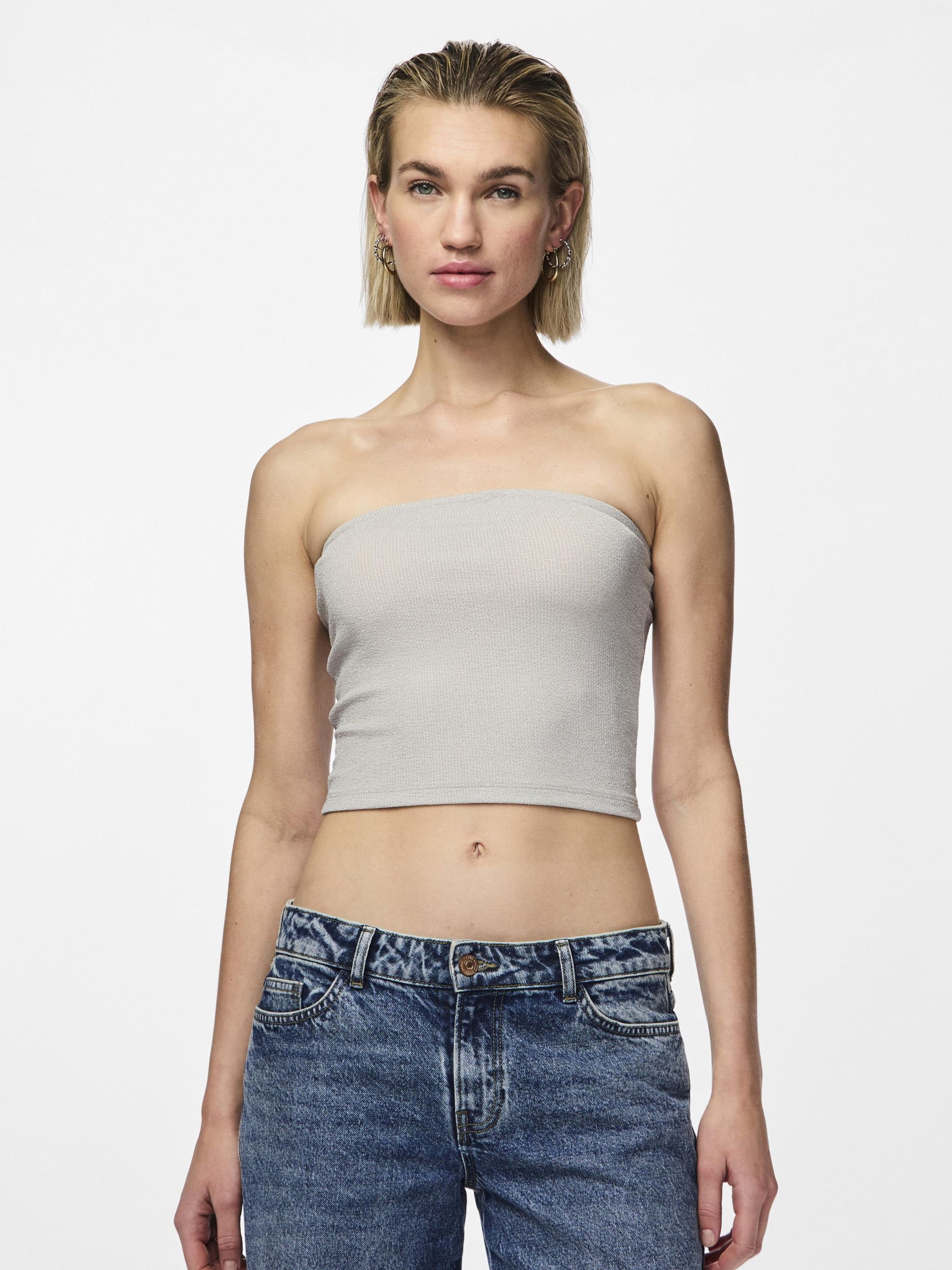 PCLINA GLITTER TUBE TOP Grey PIECES Finland