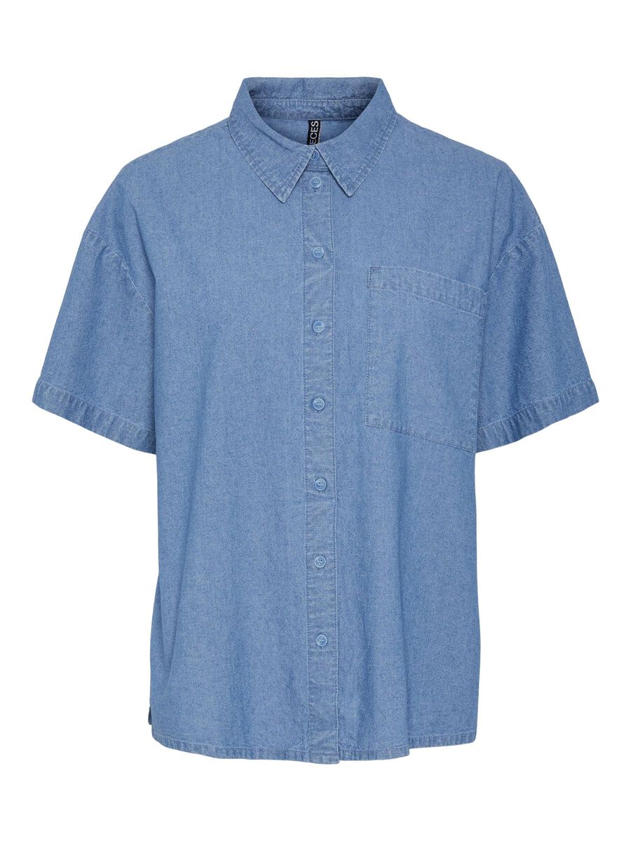 Pieces PCMIA - À MANCHES COURTES CHEMISE EN JEAN, Light Blue Denim, highres - 17155090_LightBlueDenim_001.jpg