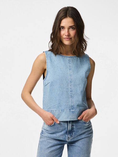 Pieces PCNOEL - DENIM EN STRASS TOP, Light Blue Denim, highres - 17160031_LightBlueDenim_1245782_003.jpg