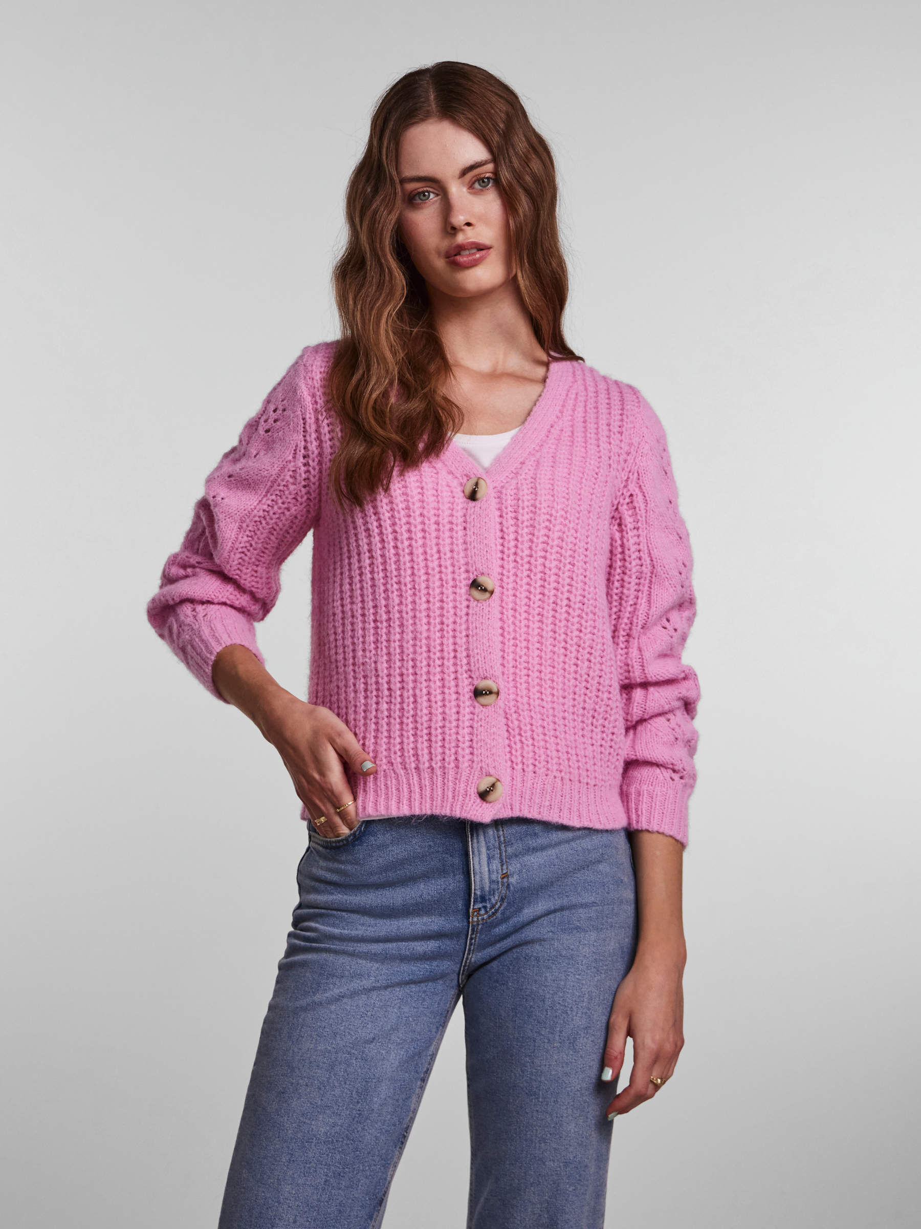 Pieces Strickjacke DAMEN Pullovers & Sweatshirts Stickerei Rabatt 45 % Beige M 