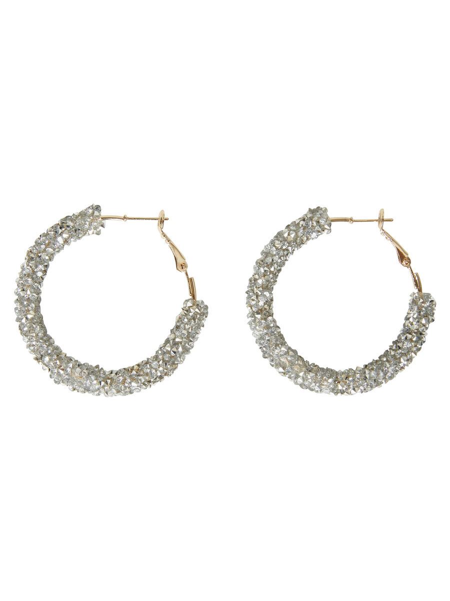 Pieces GLITTER CREOLS EARRINGS, Silver Colour, highres - 17096561_SilverColour_001.jpg