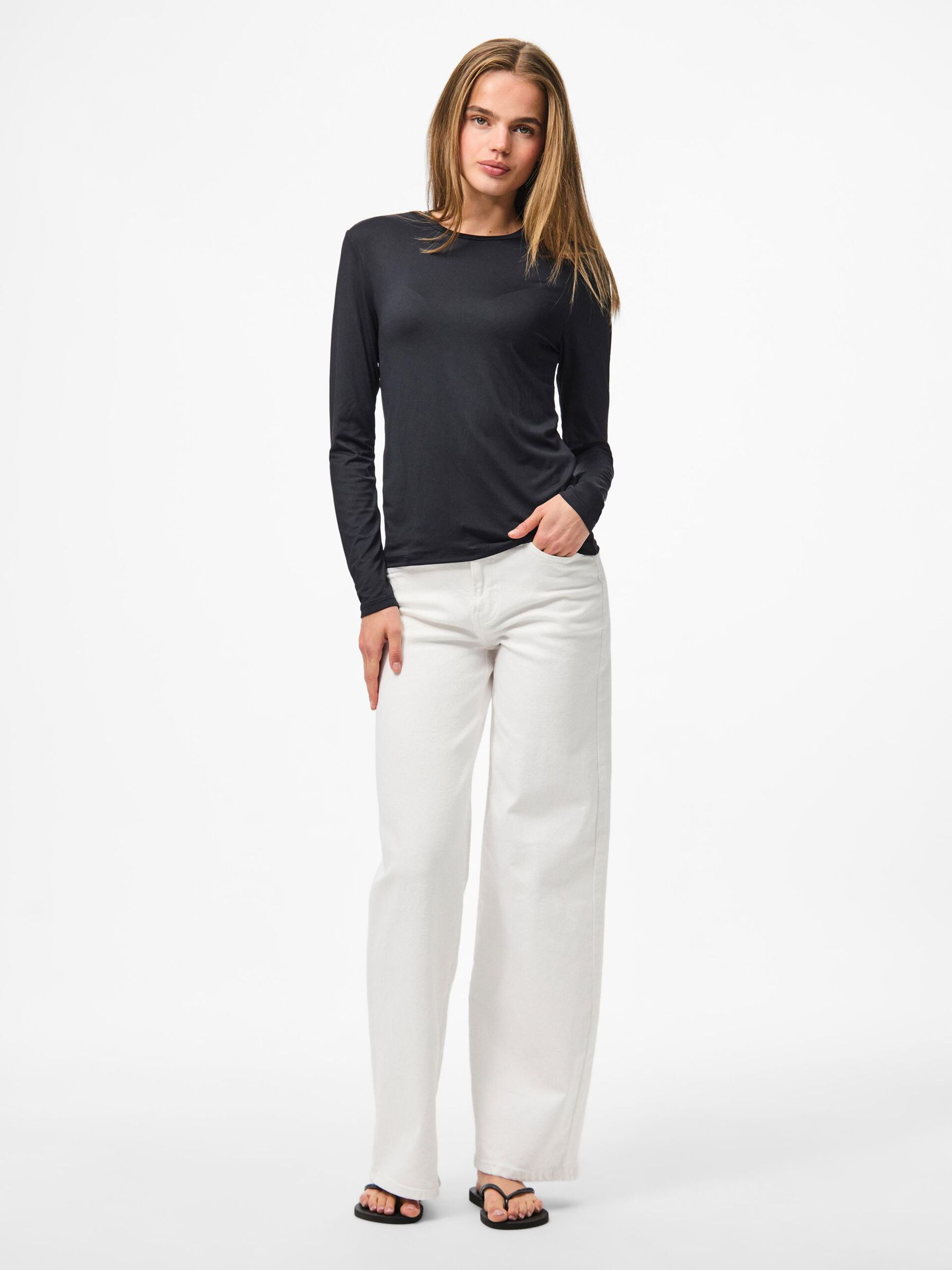 Carousel image - PCFYLLA NYLON LONG SLEEVED TOP, Black | 3