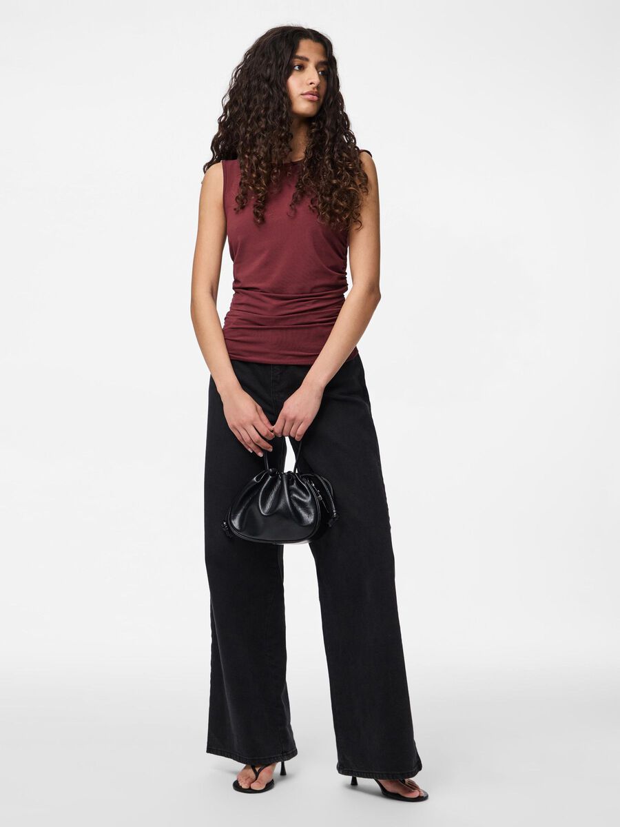 Carousel image - PCMADISON RUCHING SLEEVELESS TOP, Tawny Port | 3