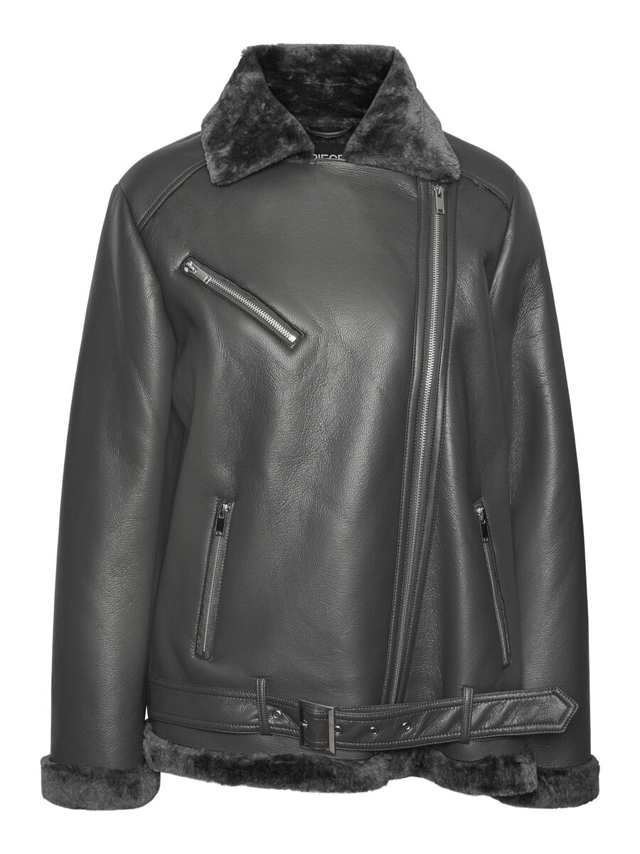 Pieces PCNORA FAUX LEATHER JACKET, Magnet, highres - 17140793_Magnet_001.jpg