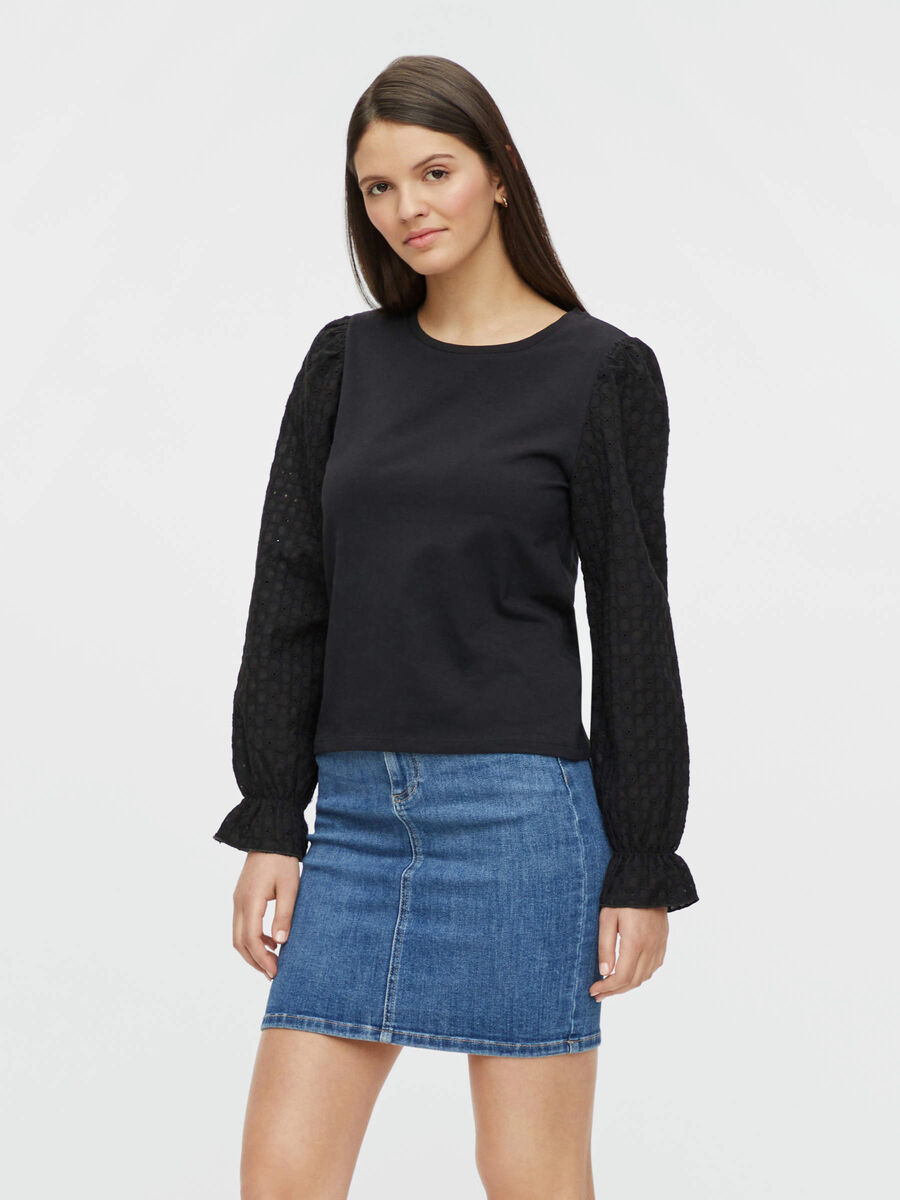 Pieces BRODERIE ANGLAISE-PRYDD LÅNGÄRMAD BLUS, Black, highres - 17112716_Black_003.jpg