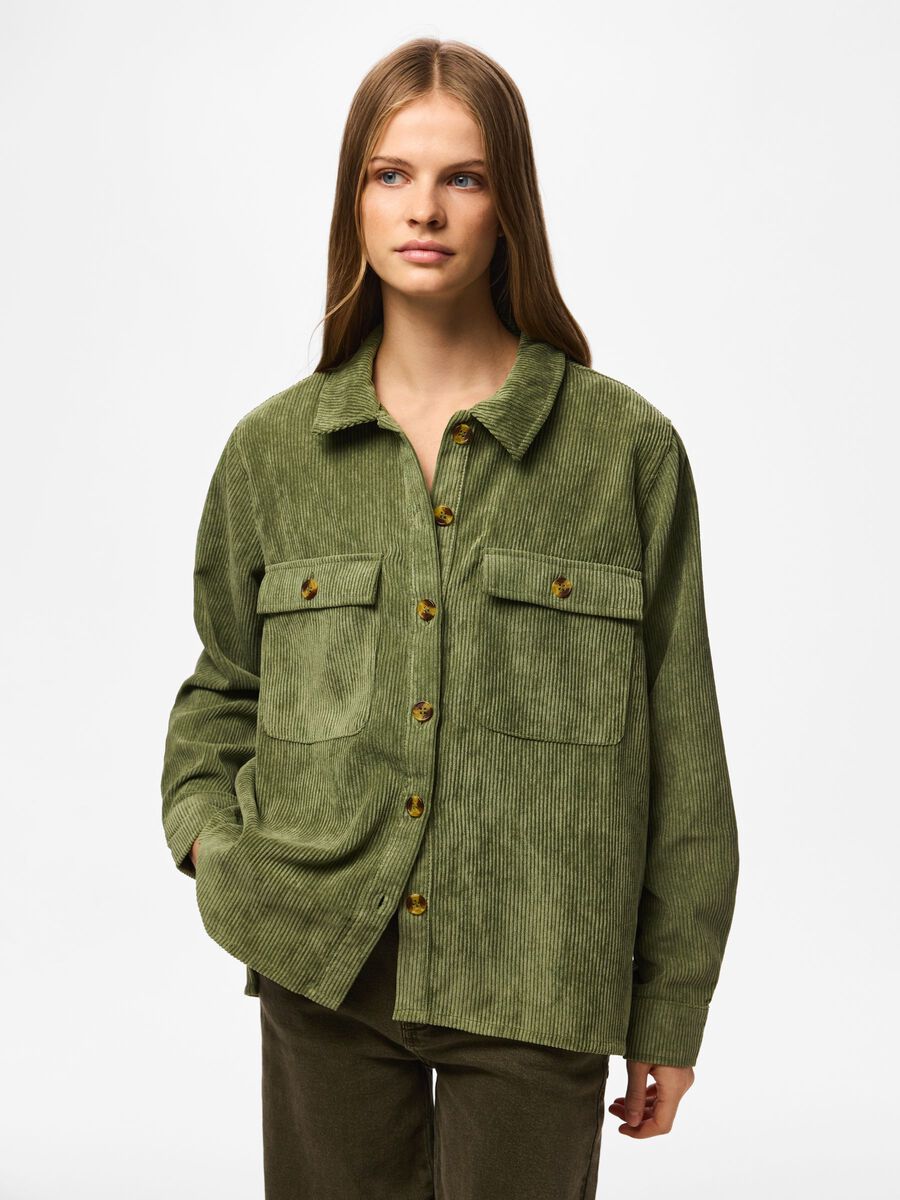 Pceffi corduroy overhemd, colour: olivine, groene, voorkant