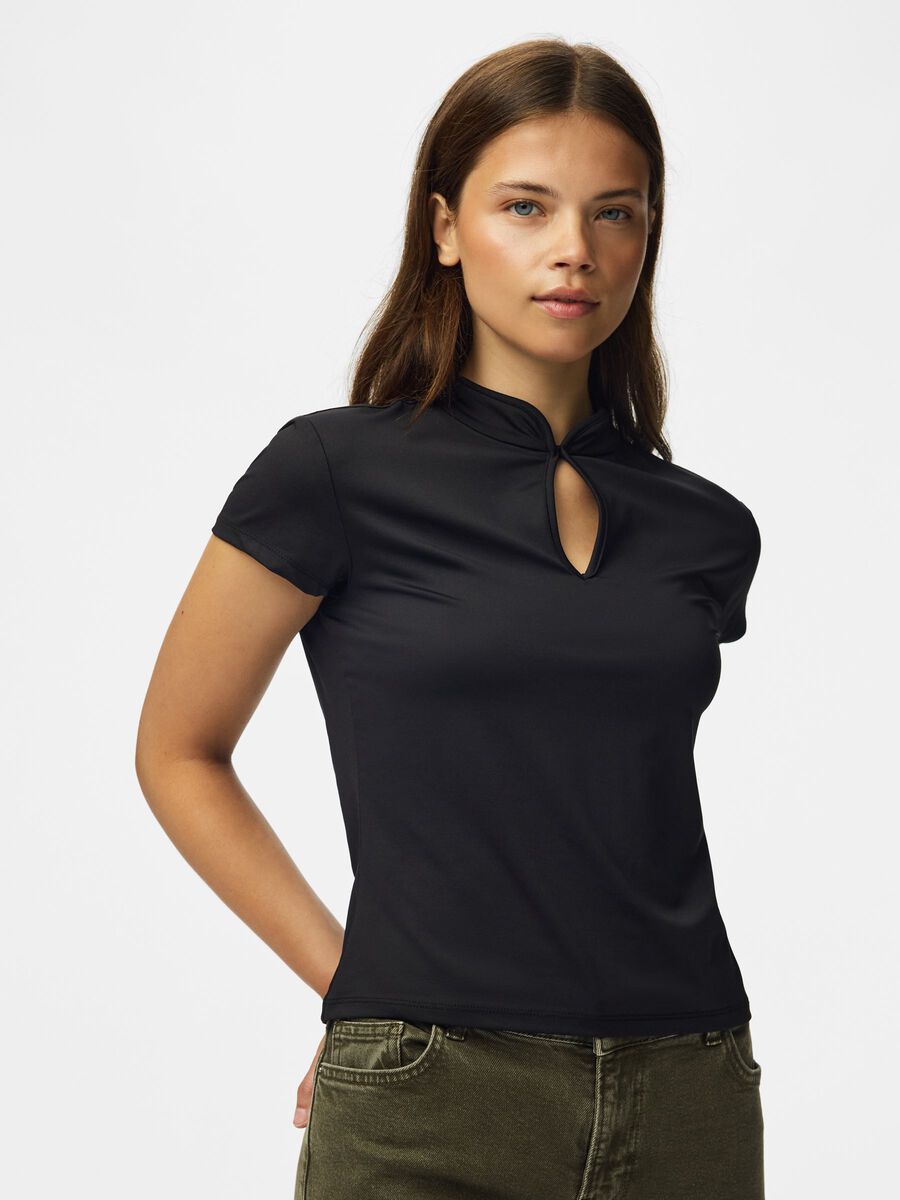 Product carousel image 1 PCAIDA HIGH NECK SHORT SLEEVED TOP, Black