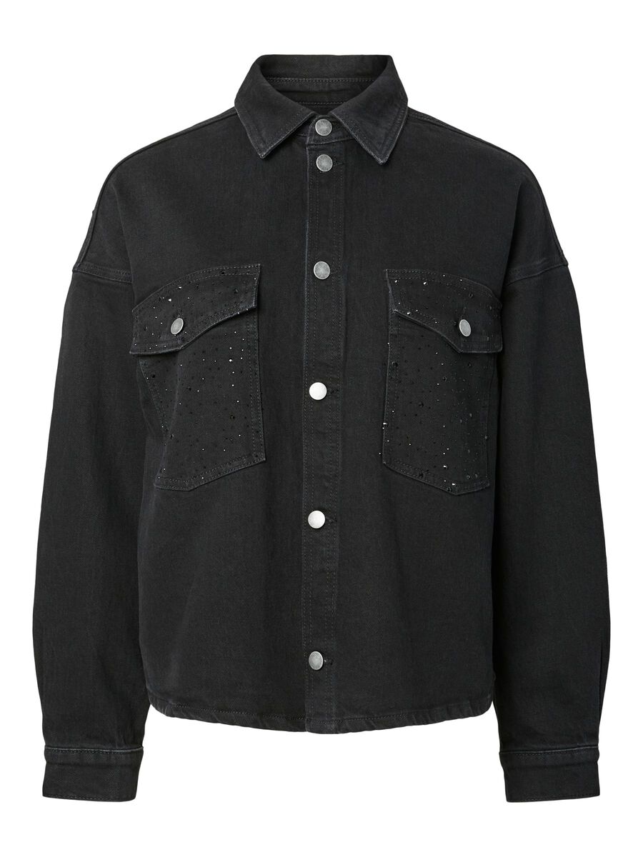 Product carousel image - PCGABI RHINESTONE DENIM SHIRT, Black Denim | 1