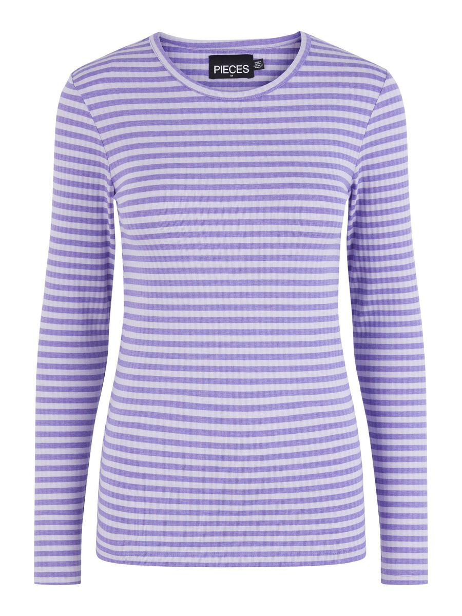 Carousel image - PCLAYA STRIPED LONG SLEEVED TOP, Dahlia Purple | 1