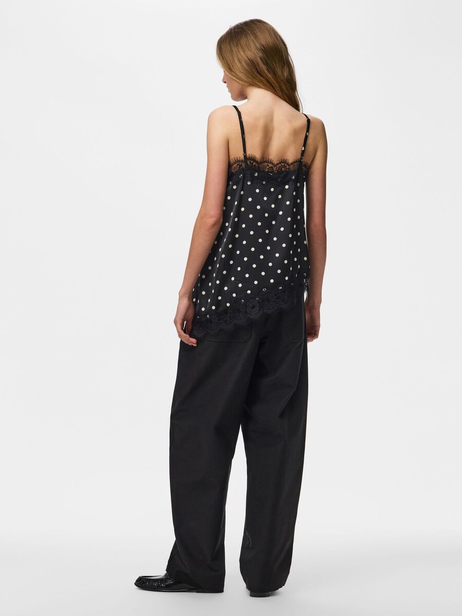 Product carousel image - PCNOMI SATIN DOT LACE STRAP TOP, Black | 2