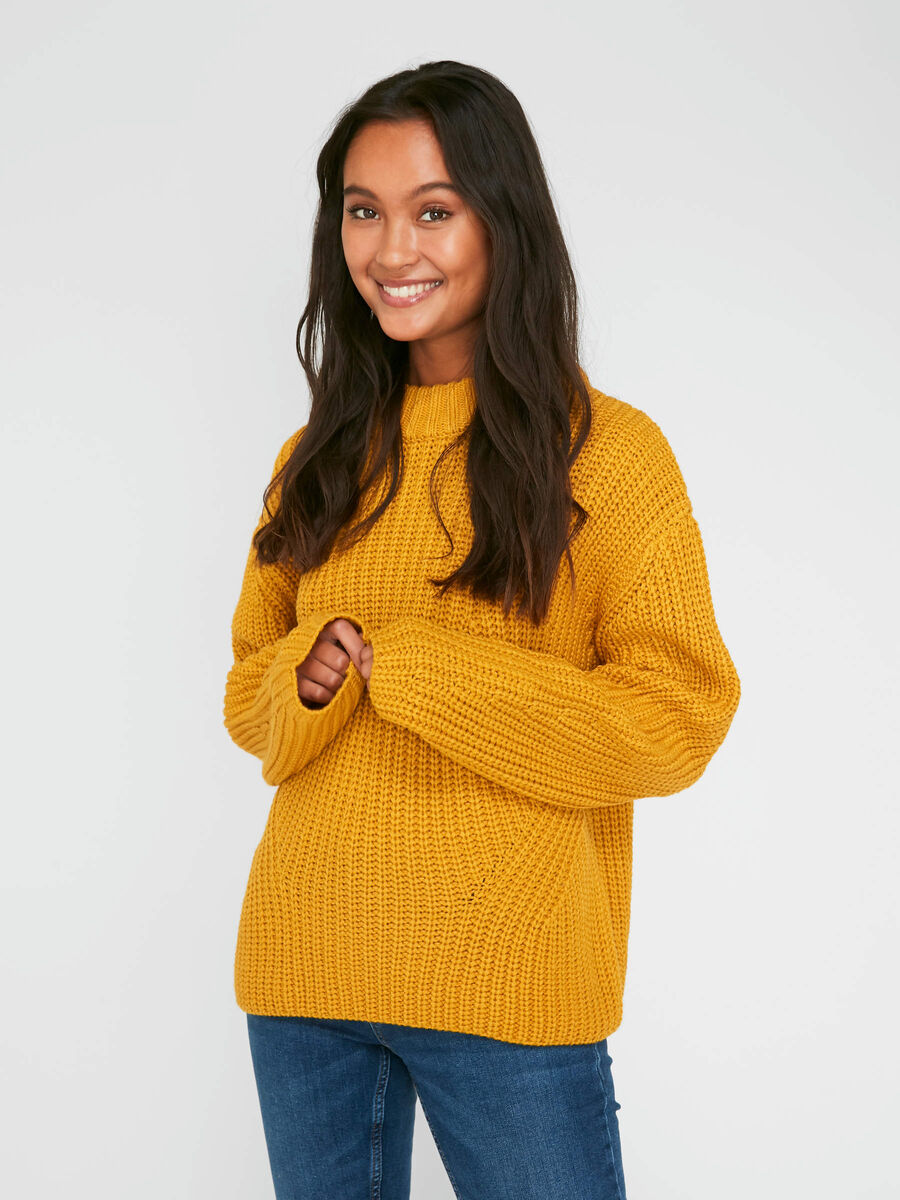 Pieces KNITTED HIGH NECK PULLOVER, Nugget Gold, highres - 17086665_NuggetGold_003.jpg