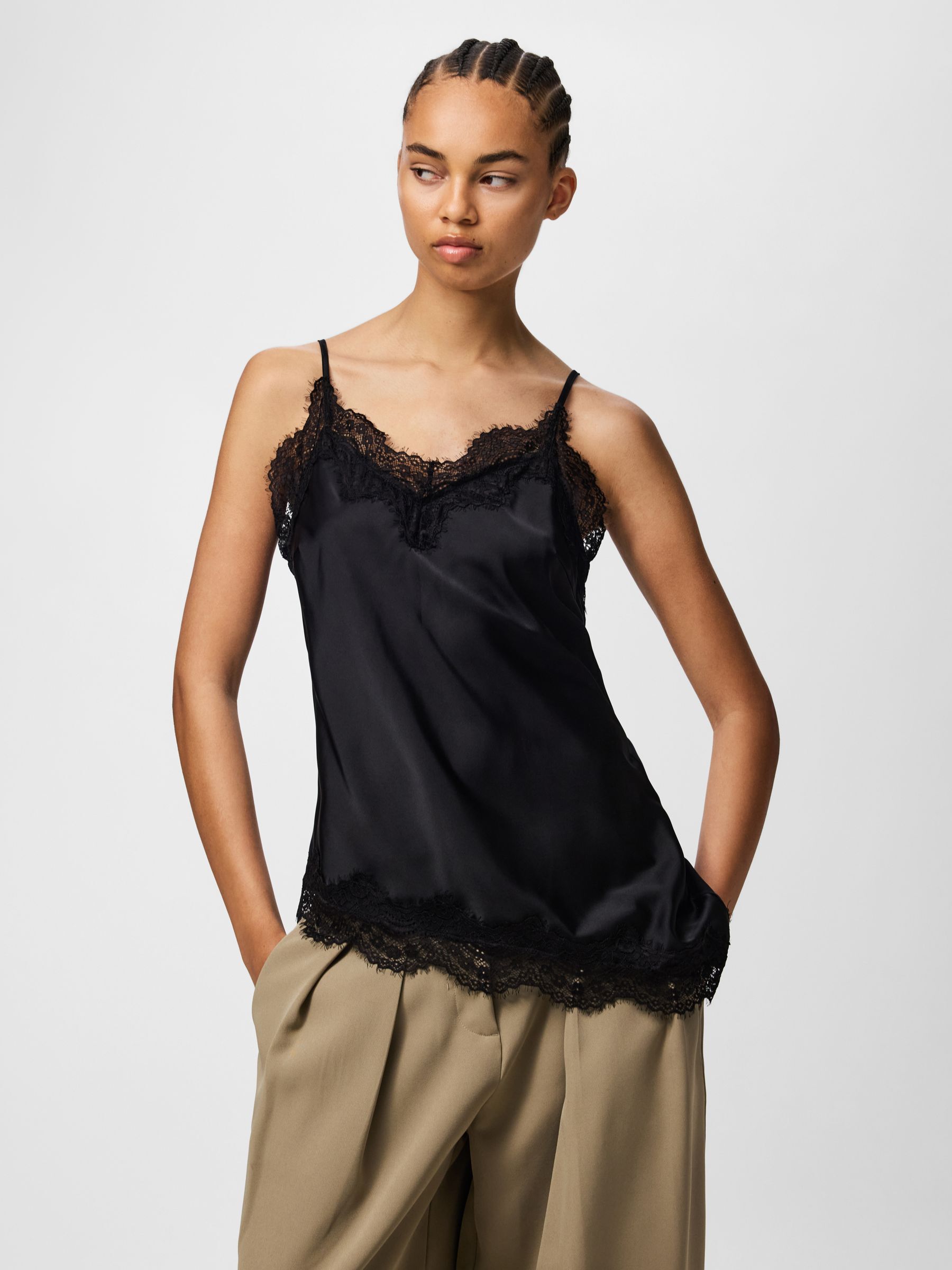 PCJESSA LACE SINGLET | Black | PIECES® Italy