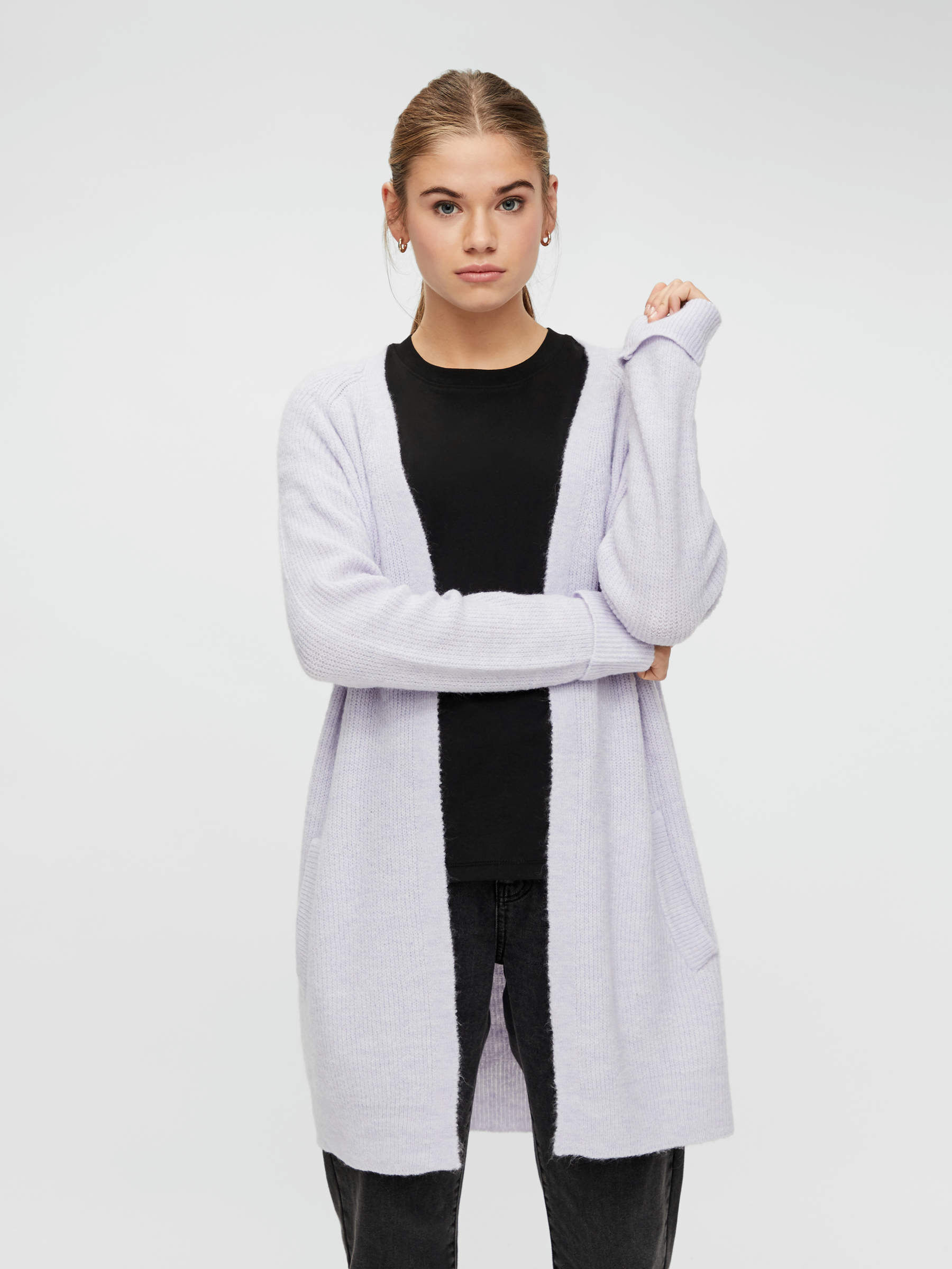 purple longline cardigan