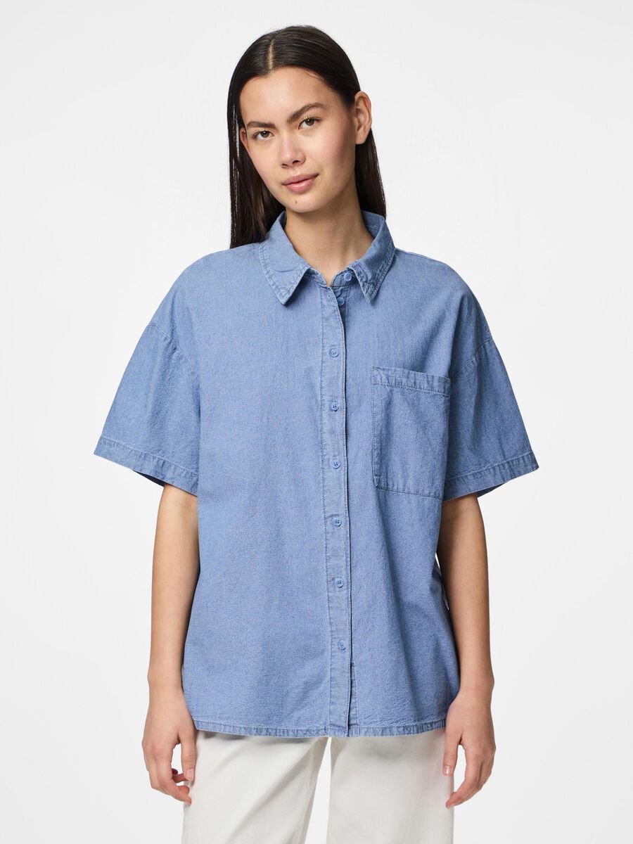 Pieces PCMIA SHORT SLEEVED DENIM SHIRT, Light Blue Denim, highres - 17155090_LightBlueDenim_003.jpg