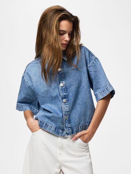 Pieces PCSKY SHORT SLEEVED DENIM SHIRT, Medium Blue Denim, highres - 17162373_MediumBlueDenim_003.jpg