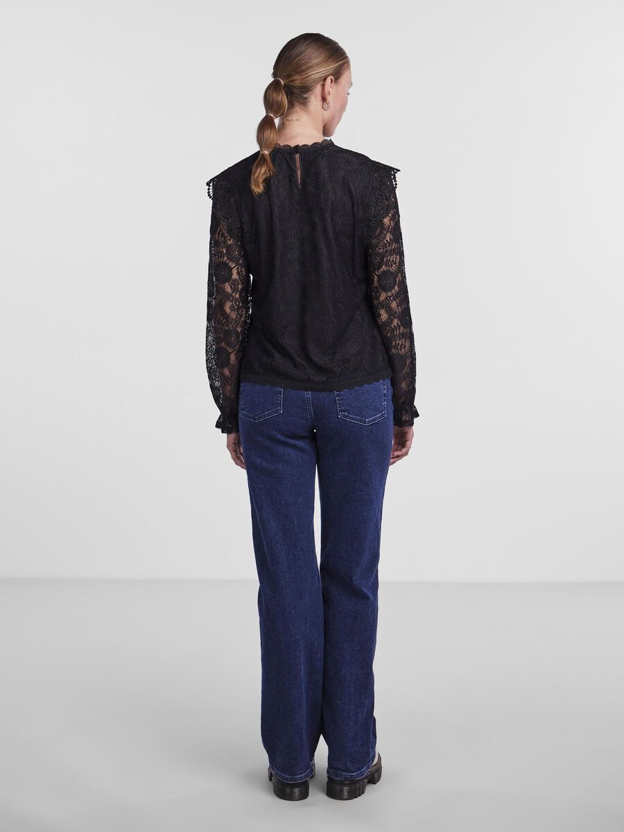 Pieces PCOLLINE LACE LONG SLEEVED BLOUSE, Black, highres - 17139863_Black_004.jpg