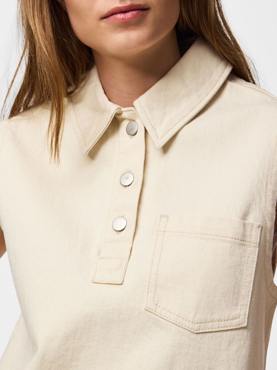 Carousel image - PCGRACE DENIM-POLO TOP, Ecru | 4
