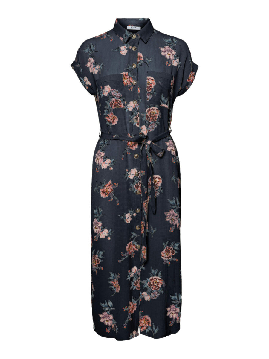 Pieces BLOMSTERPRINT MIDI SKJORTEKJOLE, Navy Blazer, highres - 17101418_NavyBlazer_738042_001.jpg