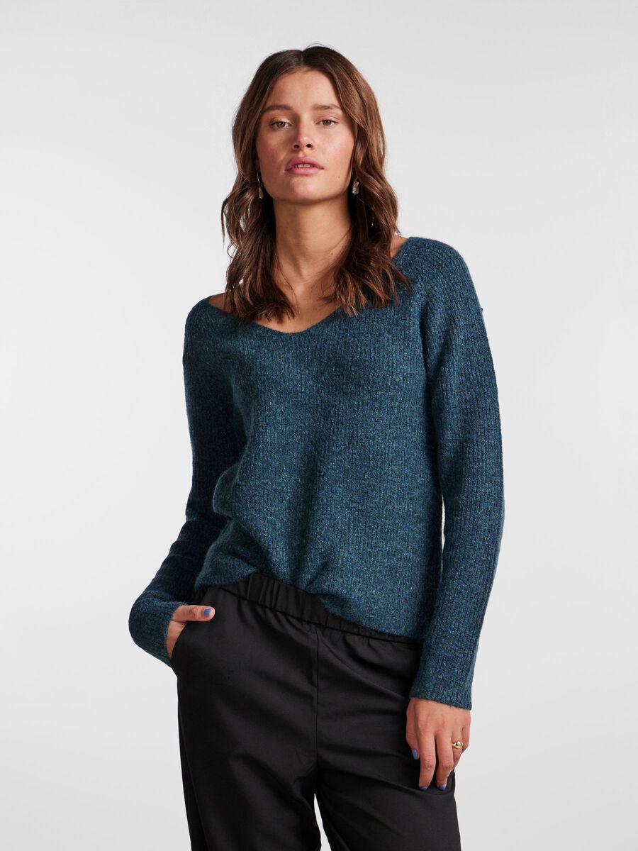 Pieces V-NECK KNITTED PULLOVER, Reflecting Pond, highres - 17114251_ReflectingPond_003.jpg