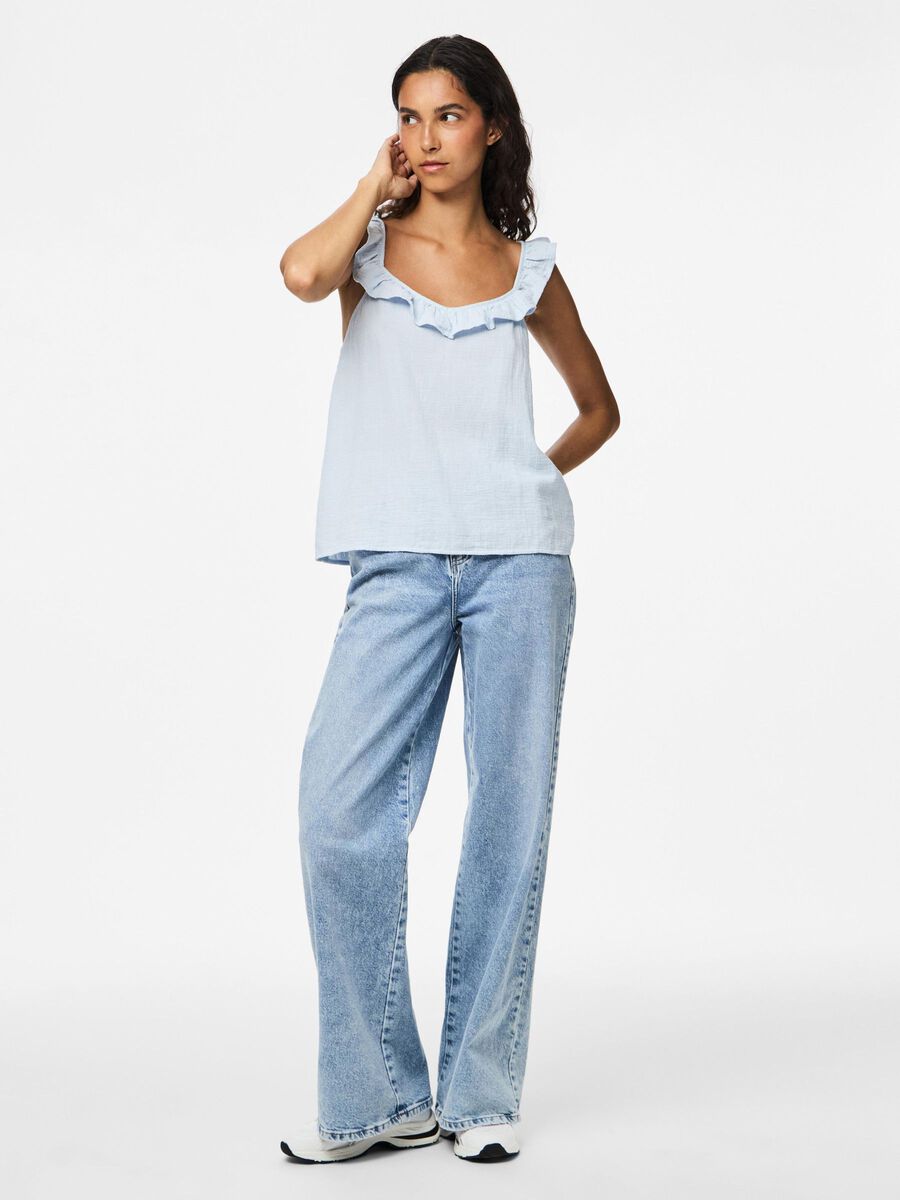 Pieces PCSASTINA MUSSELIN SLEEVELESS TOP, Cashmere Blue, highres - 17156479_CashmereBlue_005.jpg