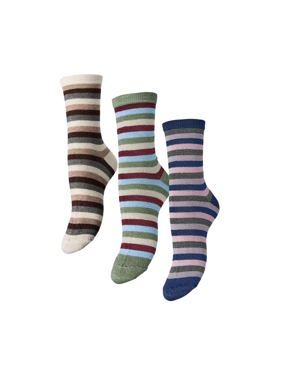 Product carousel image - PCSEBBY GLITTER STRIPED 3 PACK SOCKS, Morel | 1