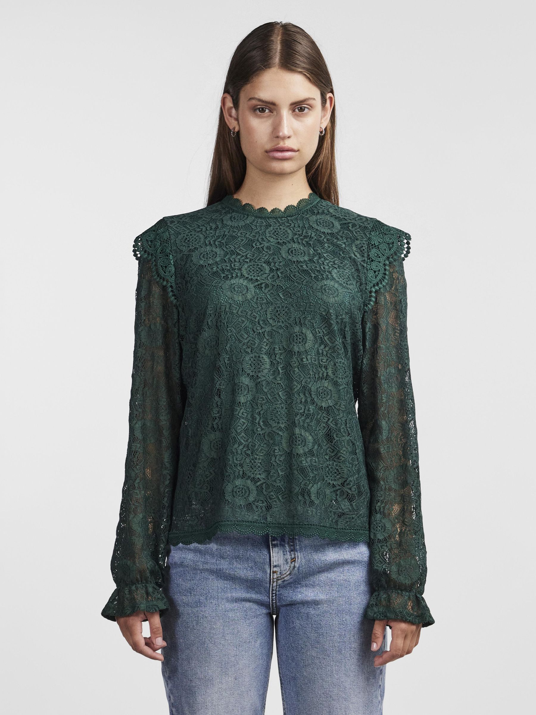 Green lace best sale long sleeve top