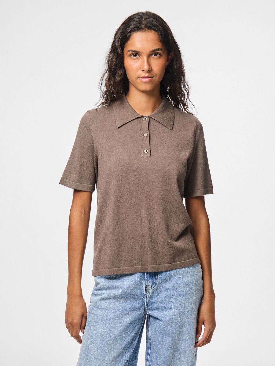 Product carousel image - PCORINA KNITTED POLO SHIRT, Morel | 1
