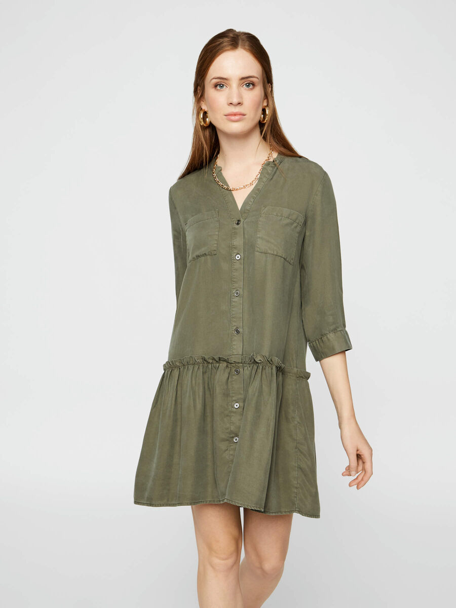 Pieces V-NECK LYOCELL SMOCK DRESS, Forest Night, highres - 17102960_ForestNight_003.jpg