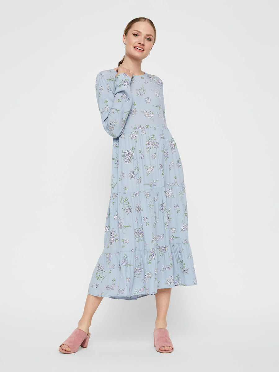 Pieces BLOMSTER PRINTET MIDI KJOLE, Dusty Blue, highres - 17097823_DustyBlue_776618_003.jpg