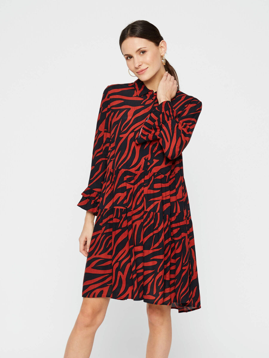 Pieces ZEBRA-PRINT VISCOSE SHIRT DRESS, Chili Oil, highres - 17106282_ChiliOil_784503_003.jpg