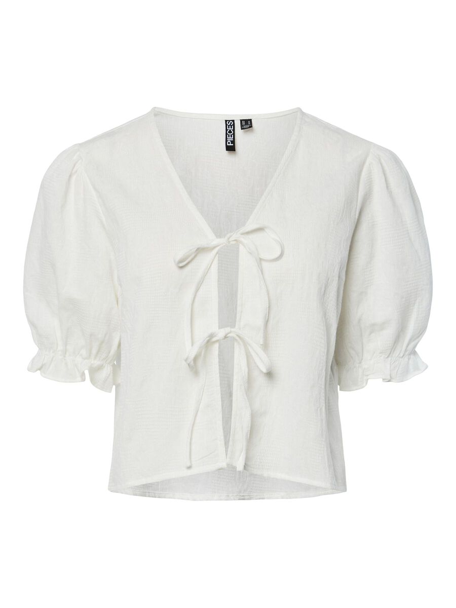 Pieces PCRILEY TIE SHORT SLEEVED TOP, Cloud Dancer, highres - 17156541_CloudDancer_001.jpg