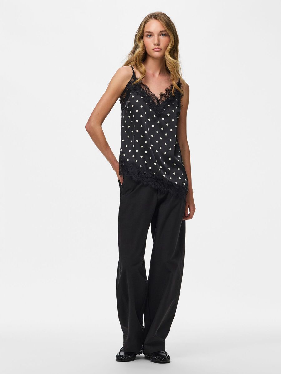Carousel image - PCNOMI SATIN DOT LACE STRAP TOP, Black | 3