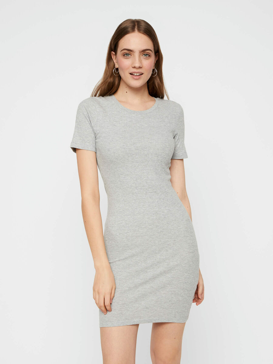 Pieces FIGURBETONTES GERIPPTES KLEID, Light Grey Melange, highres - 17102712_LightGreyMelange_003.jpg