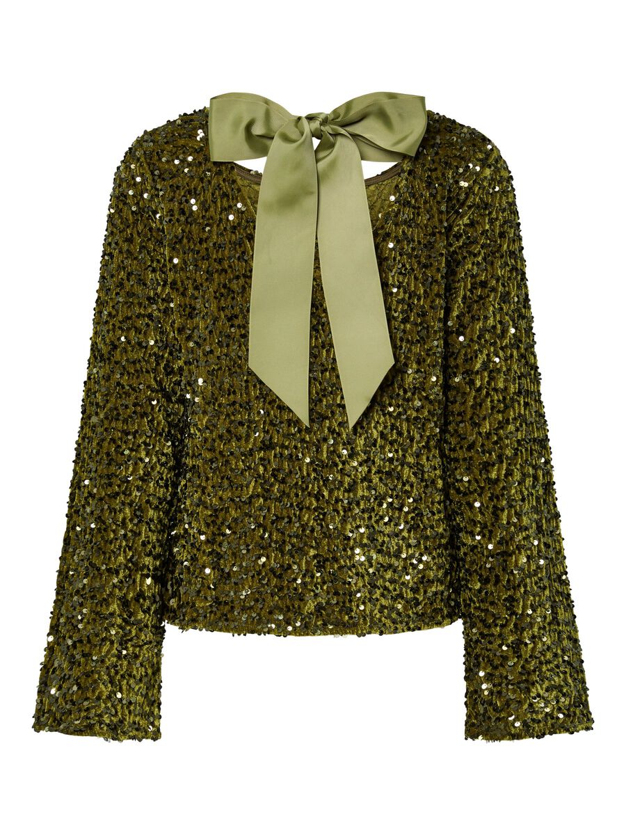 Carousel image - PCKAM SEQUINS BOW LONG SLEEVED TOP, Kalamata | 2
