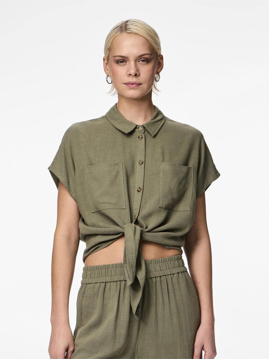 Pieces CAMICIA IN MISTO LINO, Deep Lichen Green, highres - 17124357_DeepLichenGreen_003.jpg