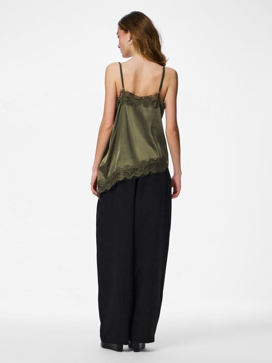 Product carousel image - PCNOMI SATIN LACE STRAP TOP, Burnt Olive | 2