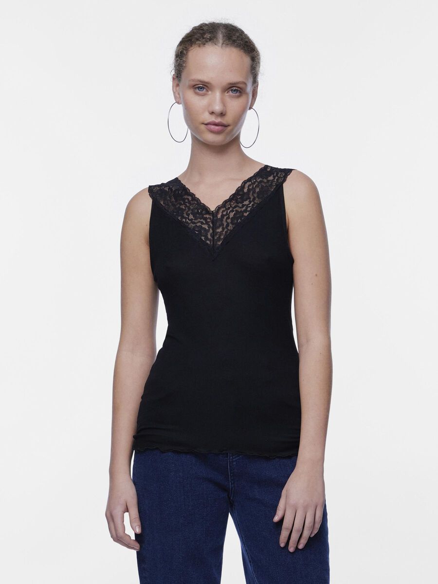 Pieces LACE TRIM TANK TOP, Black, highres - 17094482_Black_003.jpg