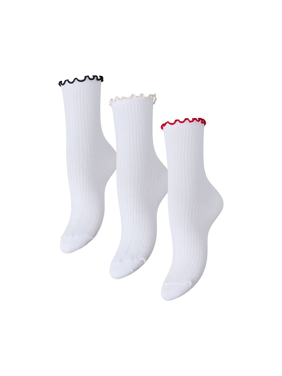 Product carousel image - PCAFIA CONTRAST FRILL 3 PACK  SOCKS, Bright White | 1
