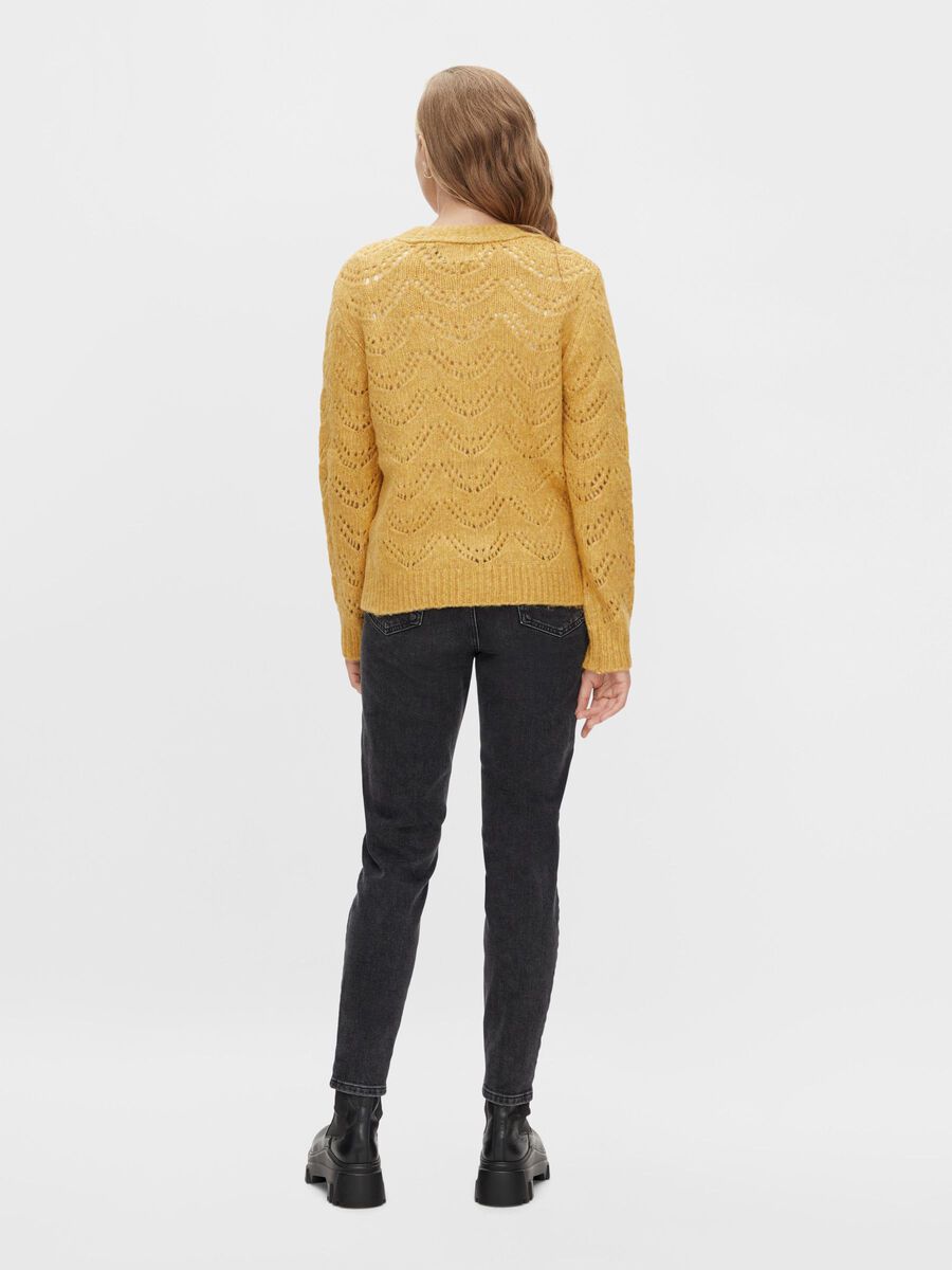 Pieces PATTERN KNITTED CARDIGAN, Ochre, highres - 17106370_Ochre_800167_004.jpg