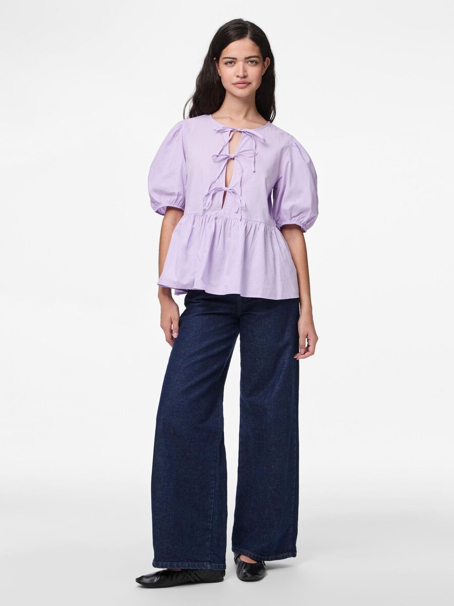 Pieces PCJOLLY TIE PUFF SLEEVED TOP, Pastel Lilac, highres - 17148315_PastelLilac_005.jpg
